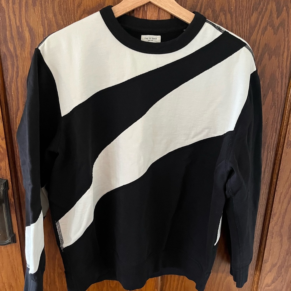 Rag & Bone Black and White Colorblock Cotton Crewneck Sweatshirt Like New size M - Picture 2 of 10